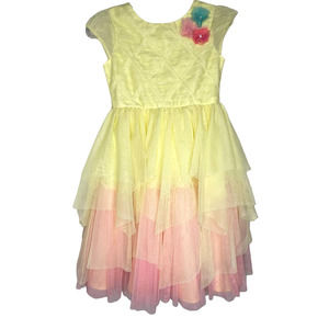 Jona Michelle Girls Summer Sundress 7 Yellow Peach Layers Short Sleeves #B02